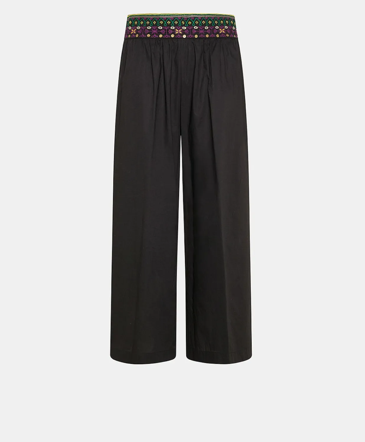 Donne Momonì Pantaloni E Shorts-Pantaloni Roca Con Voile Di Cotone Ricamato - Nero