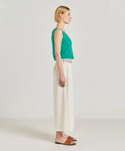 Donne Momonì Pantaloni E Shorts-Pantaloni Roca Con Voile Di Cotone Ricamato - Panna