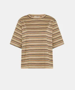 Donne Momonì T-Shirts E Top-Thirt Iora In Jersey Lurex A Righe - Ruggine Multicolor