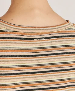 Donne Momonì T-Shirts E Top-Thirt Iora In Jersey Lurex A Righe - Ruggine Multicolor
