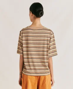 Donne Momonì T-Shirts E Top-Thirt Iora In Jersey Lurex A Righe - Ruggine Multicolor