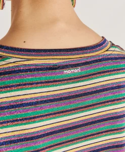 Donne Momonì T-Shirts E Top-Thirt Iora In Jersey Lurex A Righe - Multicolor Verde