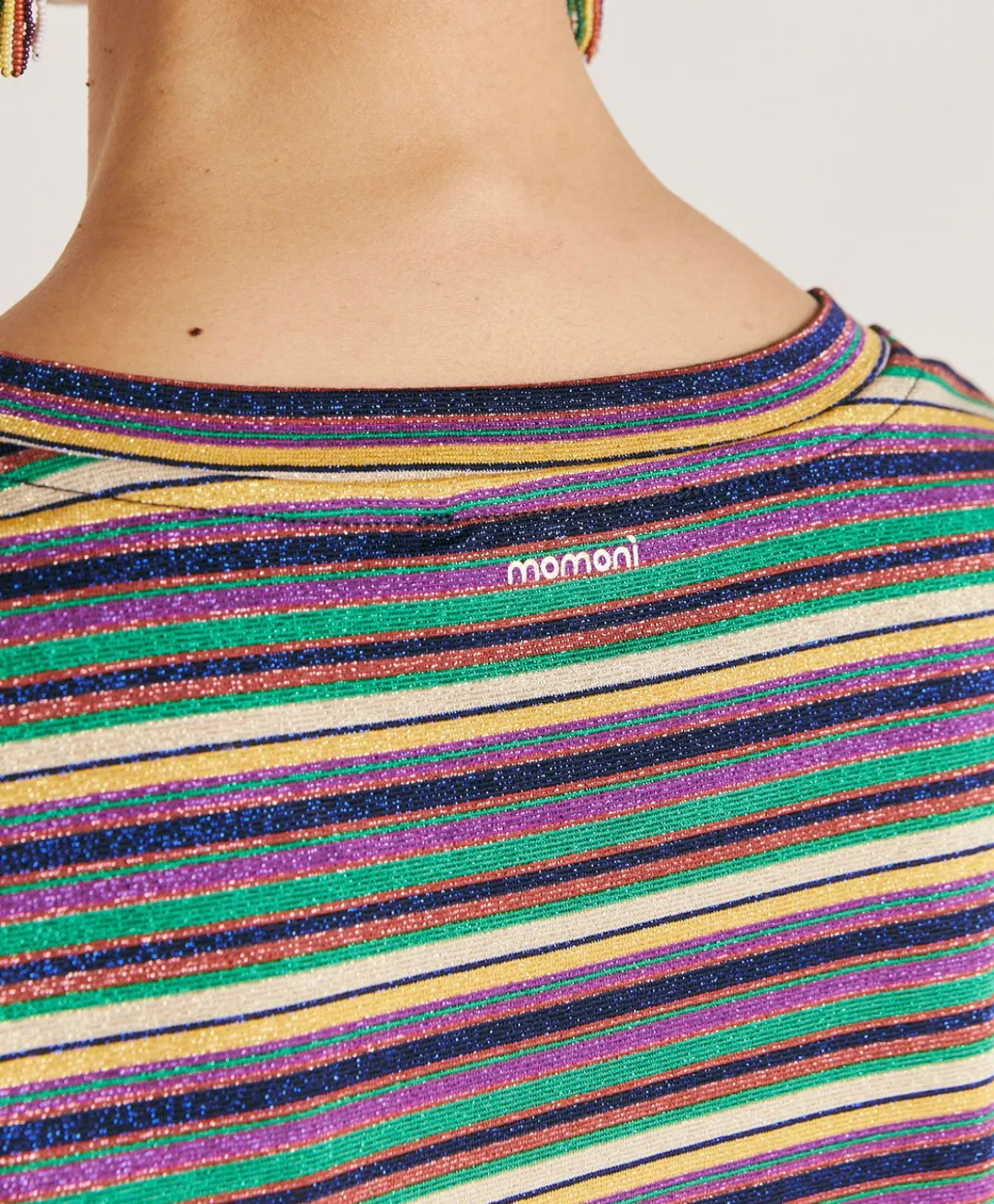 Donne Momonì T-Shirts E Top-Thirt Iora In Jersey Lurex A Righe - Multicolor Verde