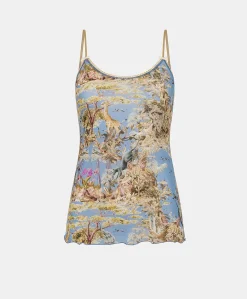 Donne Momonì Body E Tute-Top Airelle In Nylon Stampato - Ceruleo Multicolor