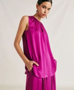 Donne Momonì T-Shirts E Top-Top Cris In Seta Unita - Ciclamino