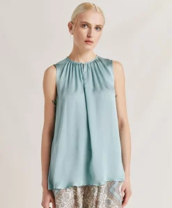 Donne Momonì T-Shirts E Top-Top Cris In Seta Unita - Ceruleo