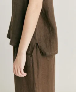 Donne Momonì T-Shirts E Top-Top Mola In Lino - Army