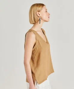 Donne Momonì T-Shirts E Top-Top Mola In Lino - Sabbia