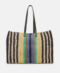 Donne Momonì Borse E Pochette-Tote Bag Ellis In Raffia A Righe - Multicolor