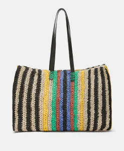 Donne Momonì Borse E Pochette-Tote Bag Ellis In Raffia A Righe - Multicolor