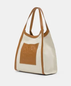 Donne Momonì Borse E Pochette-Tote Bag Geraldine In Pelle E Canvas - Beige