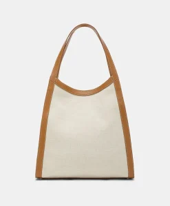 Donne Momonì Borse E Pochette-Tote Bag Geraldine In Pelle E Canvas - Beige