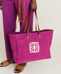 Donne Momonì Borse E Pochette-Tote Bag Paraguan In Canvas Con Ricamo - Ciclamino