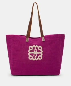 Donne Momonì Borse E Pochette-Tote Bag Paraguan In Canvas Con Ricamo - Ciclamino