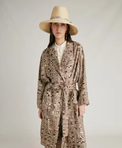 Donne Momonì Trench E Cappotti-Trench Bados In Twill Di Seta - Beige/ Tabacco