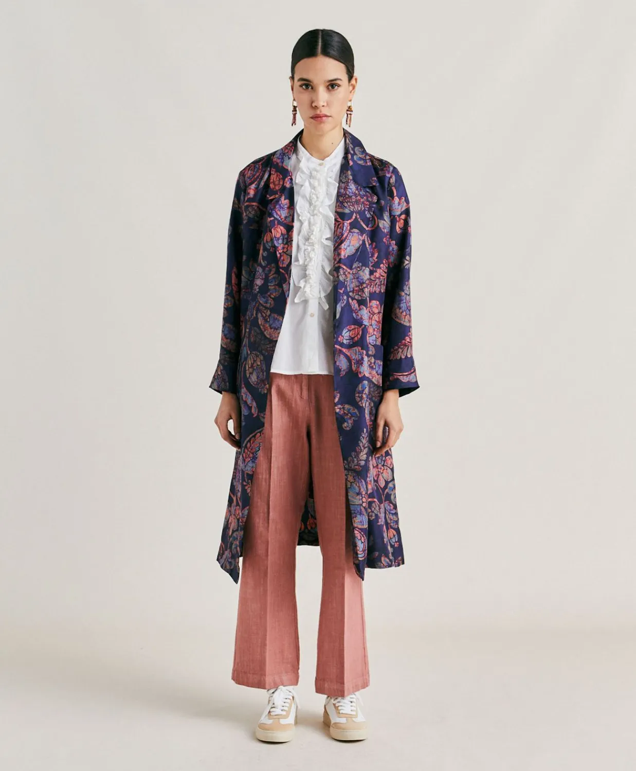 Donne Momonì Trench E Cappotti-Trench Bados In Twill Di Seta - Blu Notte Multicolor