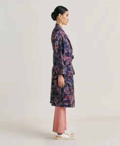 Donne Momonì Trench E Cappotti-Trench Bados In Twill Di Seta - Blu Notte Multicolor
