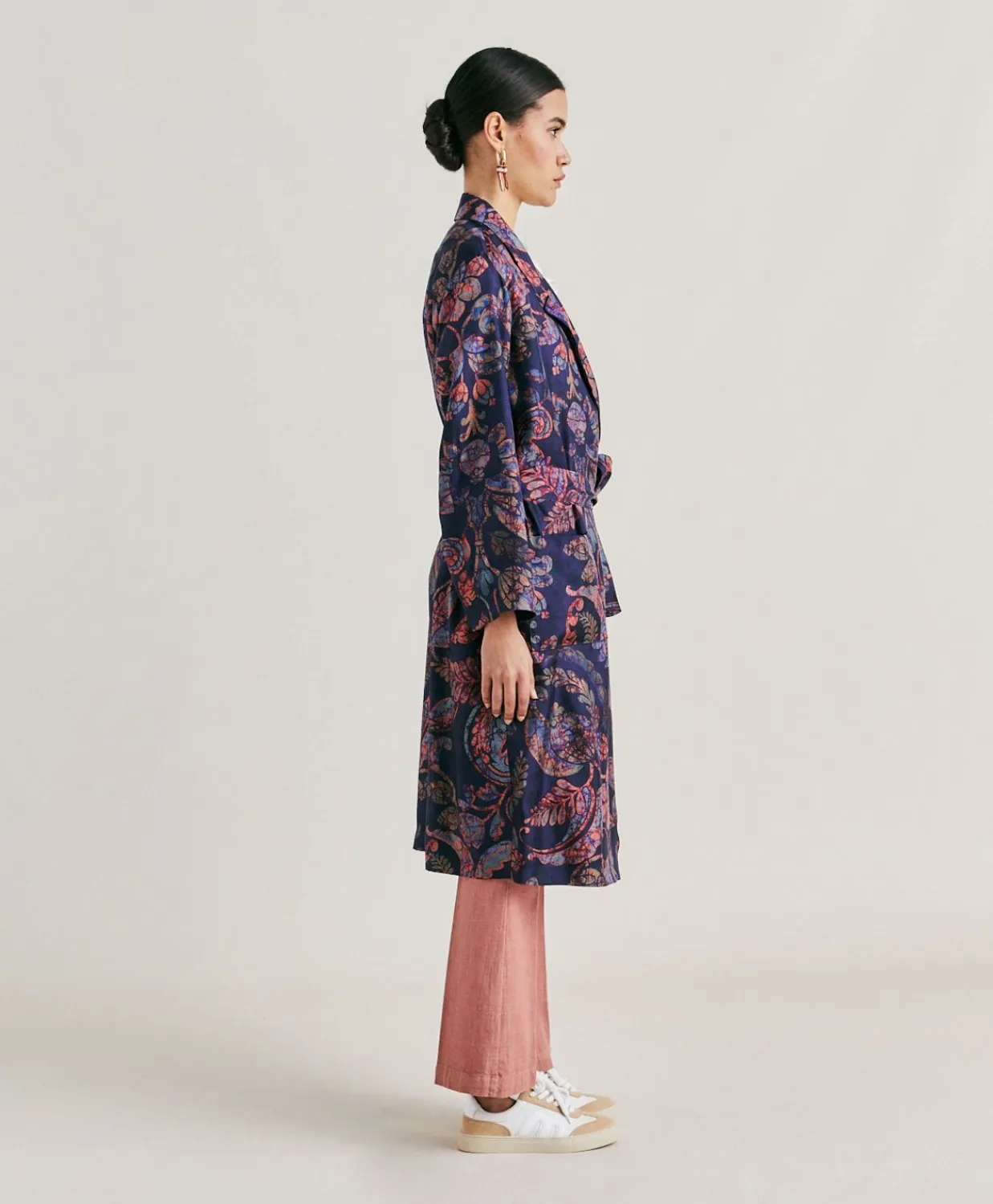 Donne Momonì Trench E Cappotti-Trench Bados In Twill Di Seta - Blu Notte Multicolor