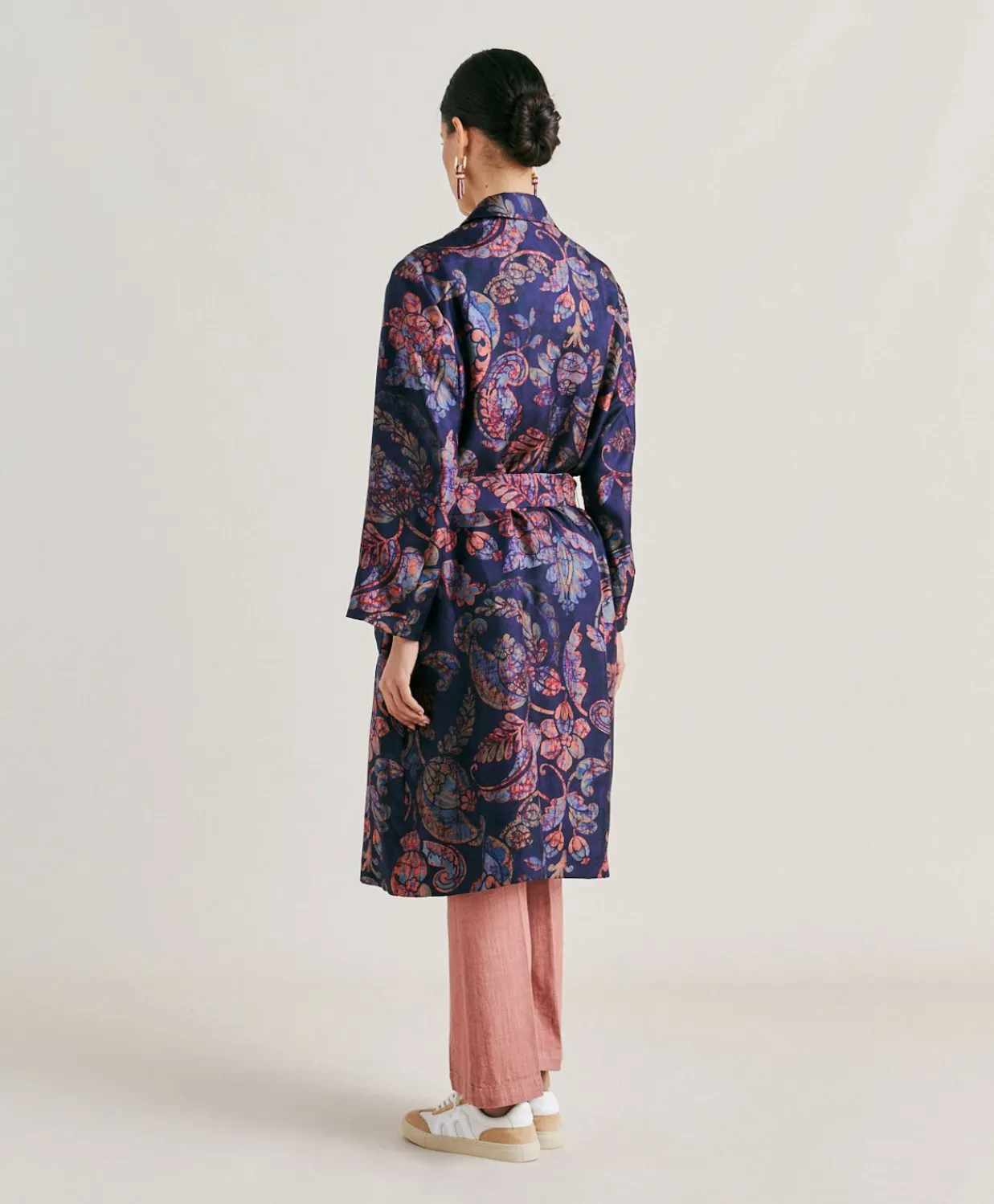 Donne Momonì Trench E Cappotti-Trench Bados In Twill Di Seta - Blu Notte Multicolor