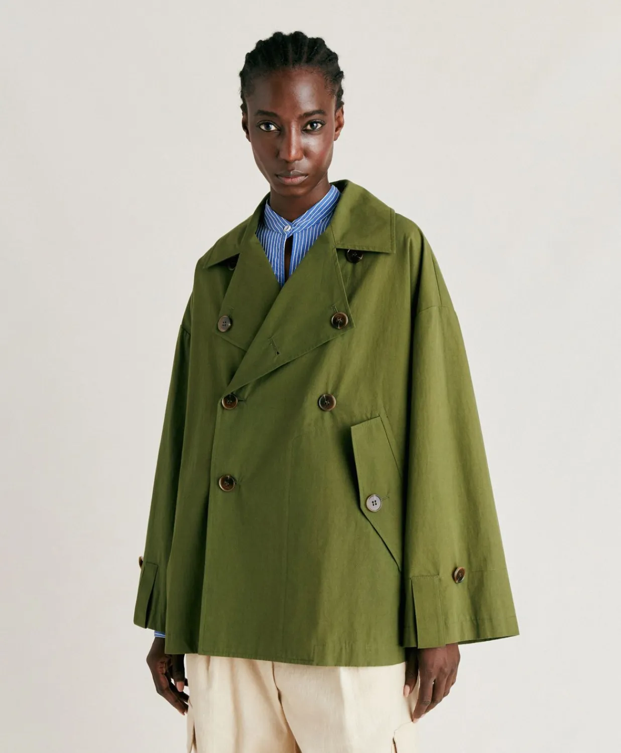 Donne Momonì Trench E Cappotti-Trench Gazania In Cotone - Verde