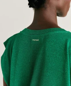 Donne Momonì T-Shirts E Top-Tshirt Enna In Jersey Lurex - Smeraldo