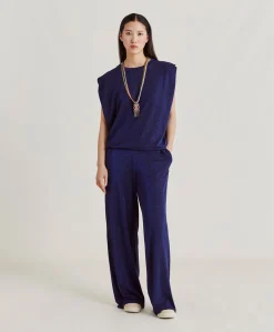 Donne Momonì T-Shirts E Top-Tshirt Enna In Jersey Lurex - Bluette