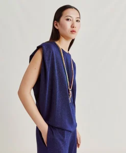 Donne Momonì T-Shirts E Top-Tshirt Enna In Jersey Lurex - Bluette