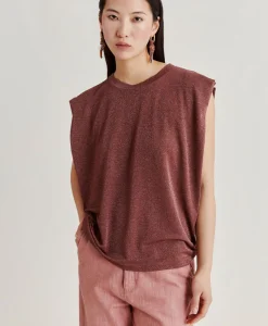 Donne Momonì T-Shirts E Top-Tshirt Enna In Jersey Lurex - Terracotta
