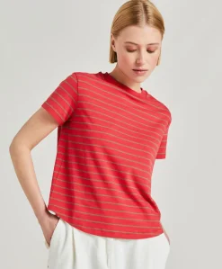 Donne Momonì T-Shirts E Top-Tshirt Lottie In Jersey A Righine - Rosso/Tabacco
