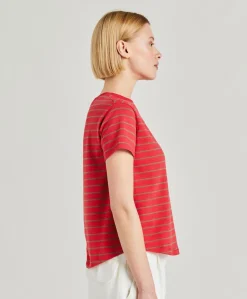 Donne Momonì T-Shirts E Top-Tshirt Lottie In Jersey A Righine - Rosso/Tabacco