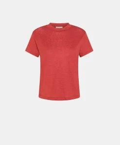 Donne Momonì T-Shirts E Top-Tshirt Lottie In Jersey Lino - Amaranto