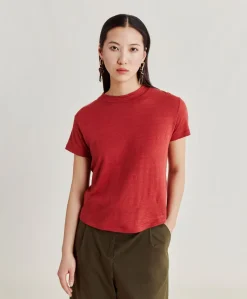 Donne Momonì T-Shirts E Top-Tshirt Lottie In Jersey Lino - Amaranto