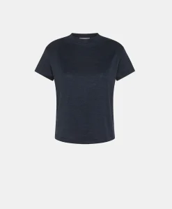 Donne Momonì T-Shirts E Top-Tshirt Lottie In Jersey Lino - Blu Notte