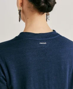 Donne Momonì T-Shirts E Top-Tshirt Lottie In Jersey Lino - Blu Notte