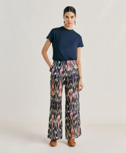 Donne Momonì T-Shirts E Top-Tshirt Lottie In Jersey Lino - Blu Notte