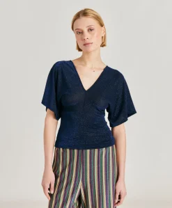 Donne Momonì T-Shirts E Top-Tshirt Milly In Jersey Lurex - Bluette
