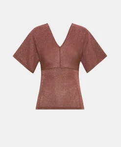 Donne Momonì T-Shirts E Top-Tshirt Milly In Jersey Lurex - Terracotta