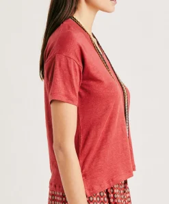 Donne Momonì T-Shirts E Top-Tshirt Nancy In Jersey Lino - Amaranto