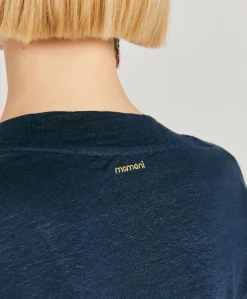 Donne Momonì T-Shirts E Top-Tshirt Nancy In Jersey Lino - Blu Notte