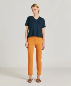 Donne Momonì T-Shirts E Top-Tshirt Nancy In Jersey Lino - Blu Notte