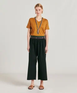 Donne Momonì T-Shirts E Top-Tshirt Nancy In Jersey Lino - Caramello
