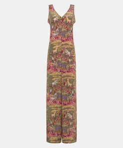 Donne Momonì Vestiti-Tuta Lunga Matilde In Crepe De Chine - Oliva Multicolor