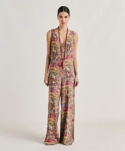 Donne Momonì Vestiti-Tuta Lunga Matilde In Crepe De Chine - Oliva Multicolor