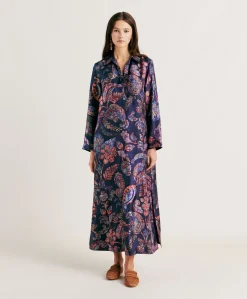 Donne Momonì Vestiti-Vestito Aligusta In Twill Di Seta - Blu Notte Multicolor