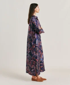 Donne Momonì Vestiti-Vestito Aligusta In Twill Di Seta - Blu Notte Multicolor