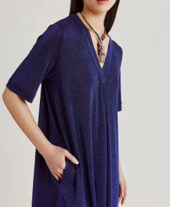 Donne Momonì Vestiti-Vestito Altamura In Jersey Lurex - Bluette