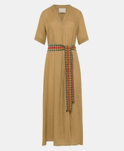 Donne Momonì Vestiti-Vestito Altamura In Lino - Sabbia