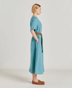 Donne Momonì Vestiti-Vestito Altamura In Lino - Ceruleo