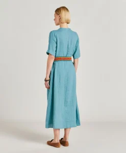 Donne Momonì Vestiti-Vestito Altamura In Lino - Ceruleo