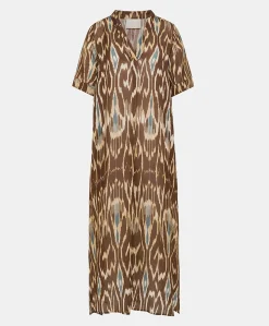 Donne Momonì Vestiti-Vestito Altamura In Viscosa Lino - Cacao Multicolor
